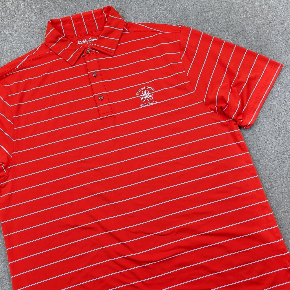 Bobby Jones 2017 US Open Erin Hills Golf Polo Men XL Red Stripe Tournament Shirt
